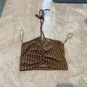 Pull&Bear Brown Halter Top with White Pattern